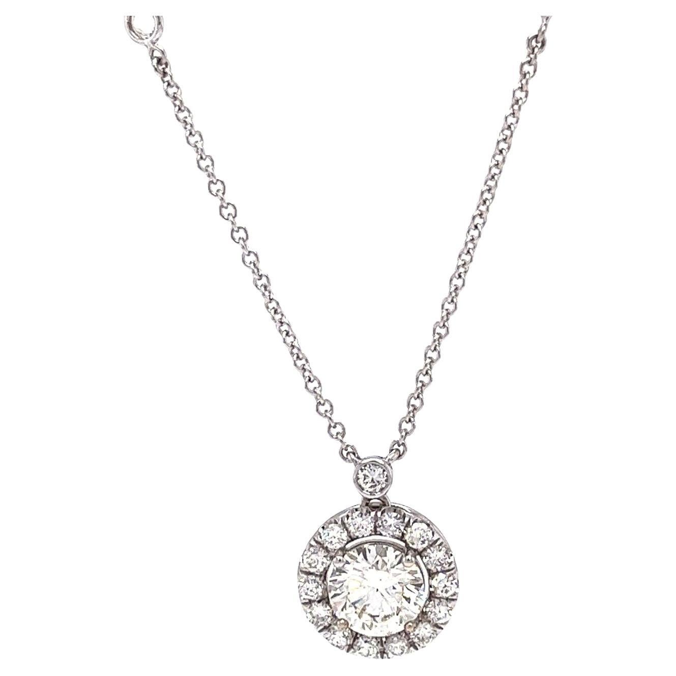 3.35ct Natural Round Diamond Halo Pendant Station Necklace in 14K White Gold For Sale