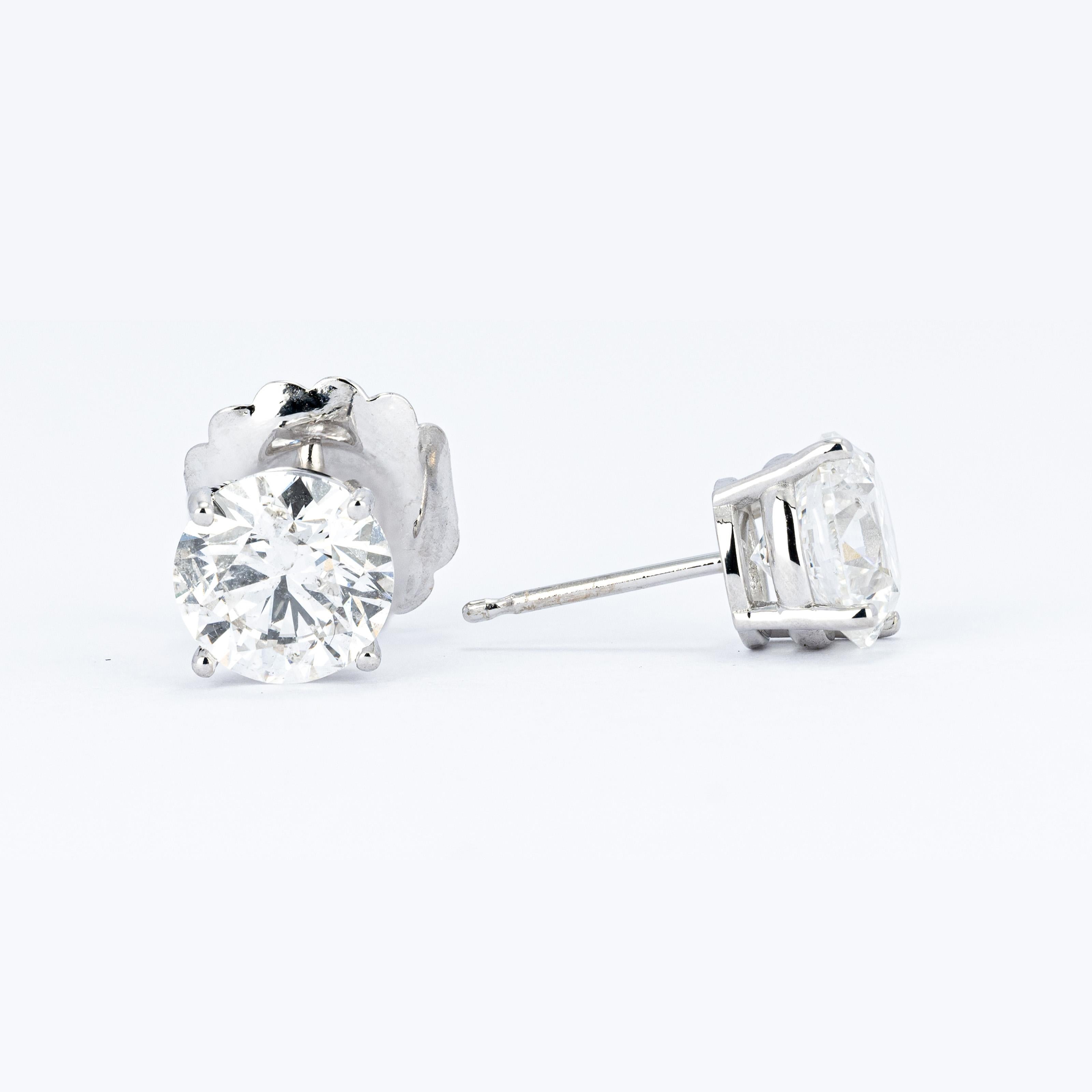 Pendientes de diamantes redondos de 3,35 ct y oro blanco de 14 quilates Corte redondo en venta