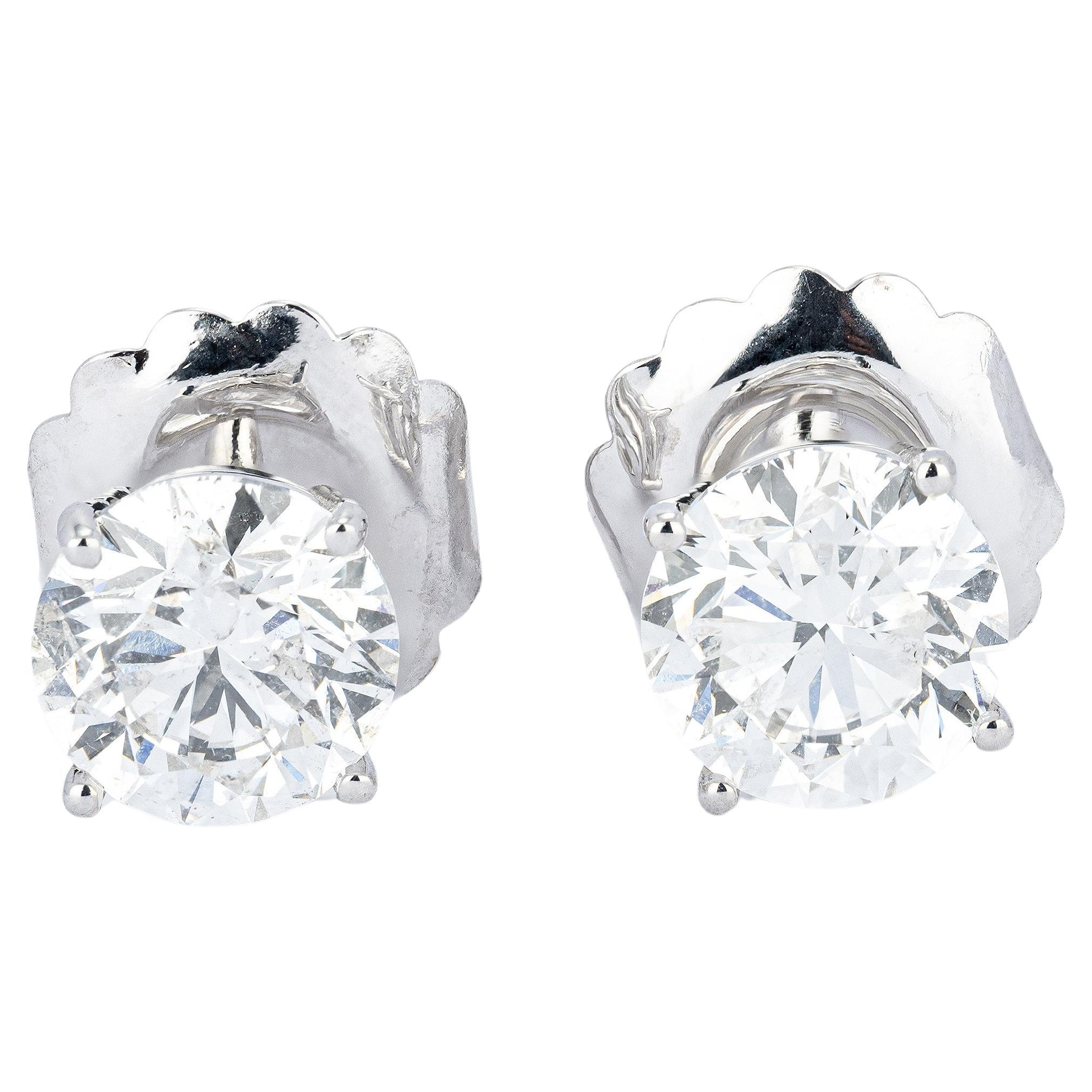 Pendientes de diamantes redondos de 3,35 ct y oro blanco de 14 quilates en venta