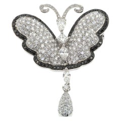 3.35Ct White and Black Diamonds with 18K White Gold Butterfly Brooch