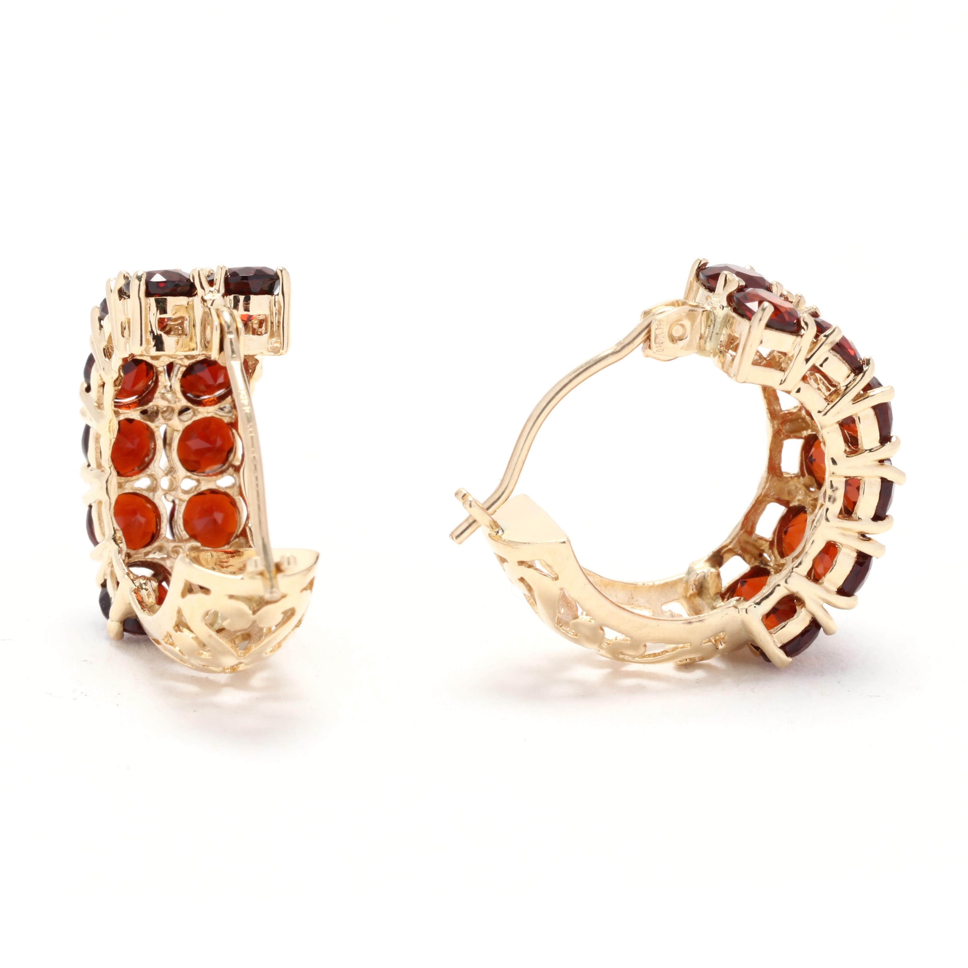 3,35ctw Double Row Granat Huggie Hoop Ohrringe, 14K Gelbgold, Länge 1/2 Zoll (Rundschliff)