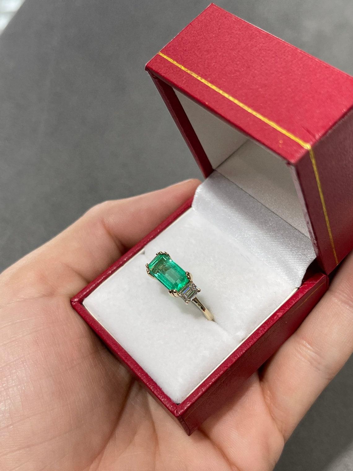Women's 3.35tcw 14K Three Stone Emerald-Emerald Cut & Diamond Ring For Sale