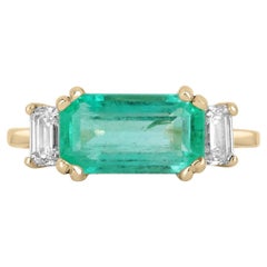 3.35tcw 14K Three Stone Emerald-Emerald Cut & Diamond Ring