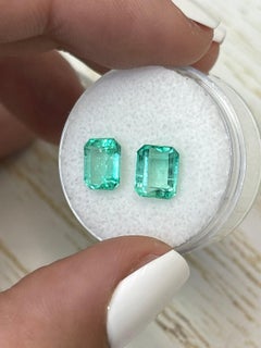 3.35tcw 8x6 Matching Green Colombian Emeralds - Emerald Cut Genuine Loose Pair