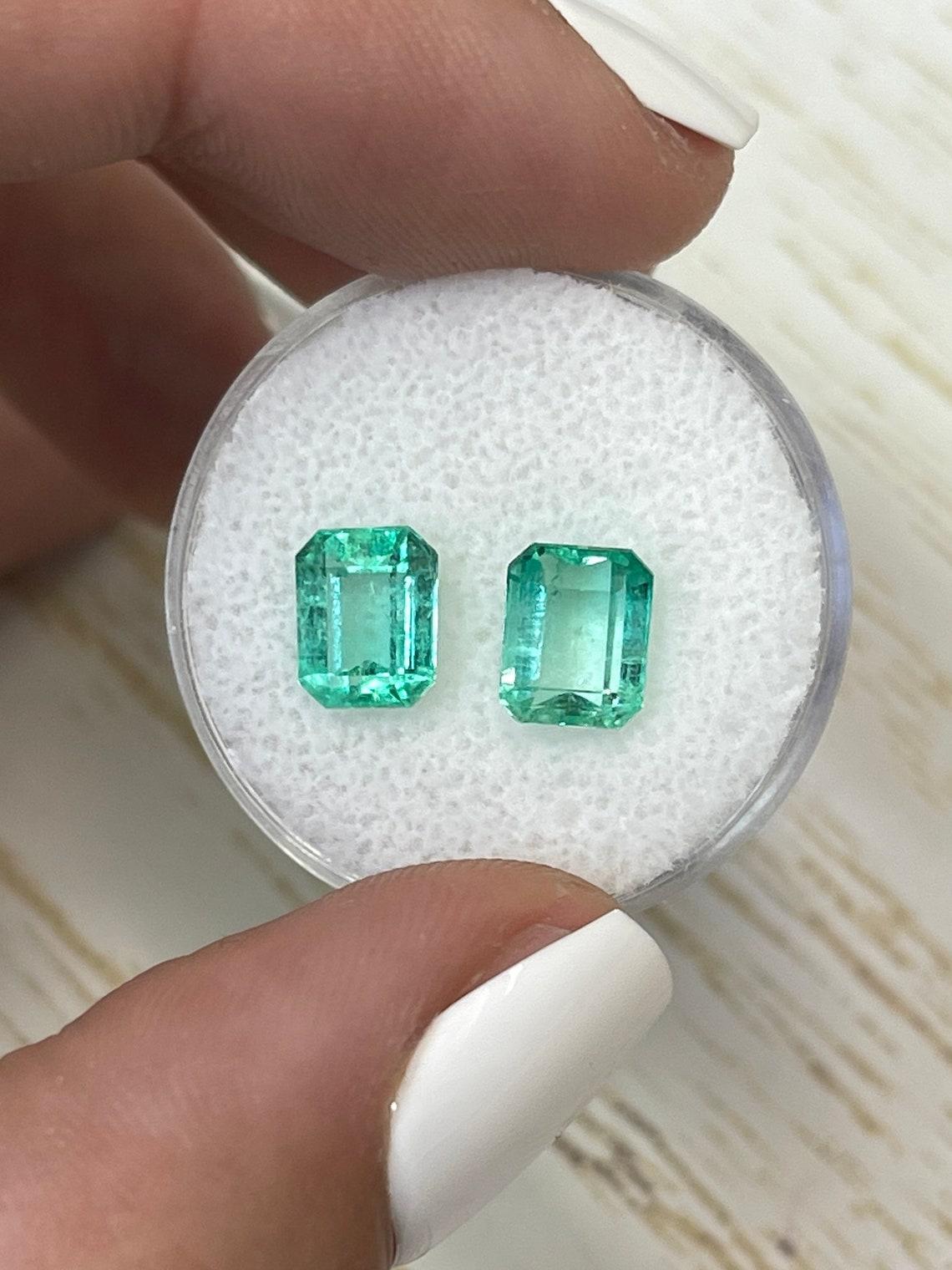 3.35tcw 8x6 Matching Green Colombian Emeralds - Emerald Cut Genuine Loose Pair