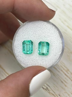 3.35tcw 8x6 Matching Green Colombian Emeralds - Emerald Cut Genuine Loose Pair