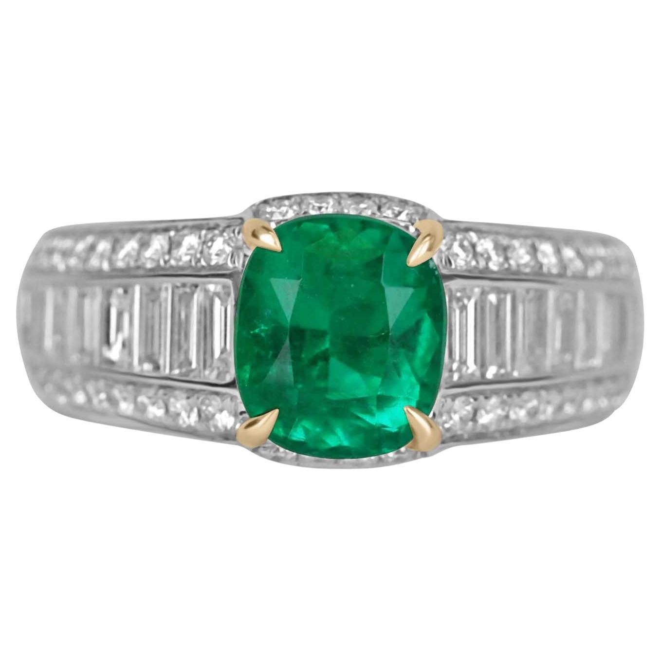 3.35tcw AAA+ Cushion Emerald & Diamond Statement Ring 18K For Sale