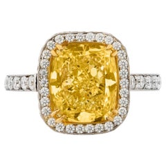 3.36 Carat Cushion Statement Fancy Yellow Rare Fancy-Color  Diamond ring