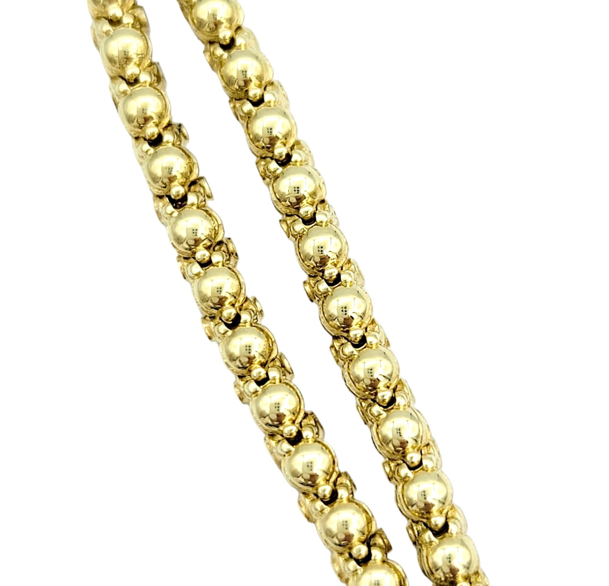 Round Cut 3.36 Carat Diamond Floral Double Row Bead Link Bracelet in 18 Karat Yellow Gold For Sale