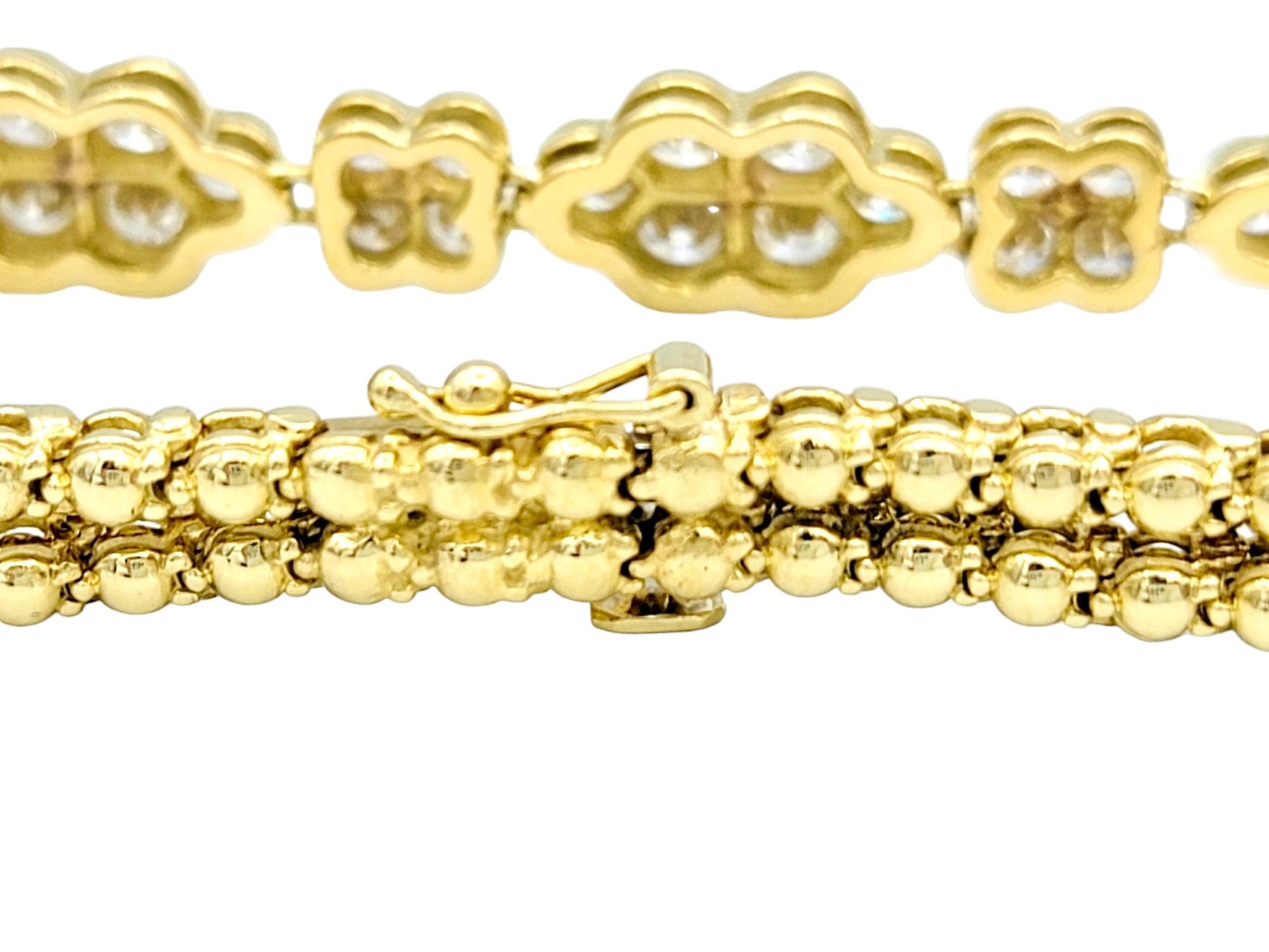 3.36 Carat Diamond Floral Double Row Bead Link Bracelet in 18 Karat Yellow Gold In Good Condition For Sale In Scottsdale, AZ