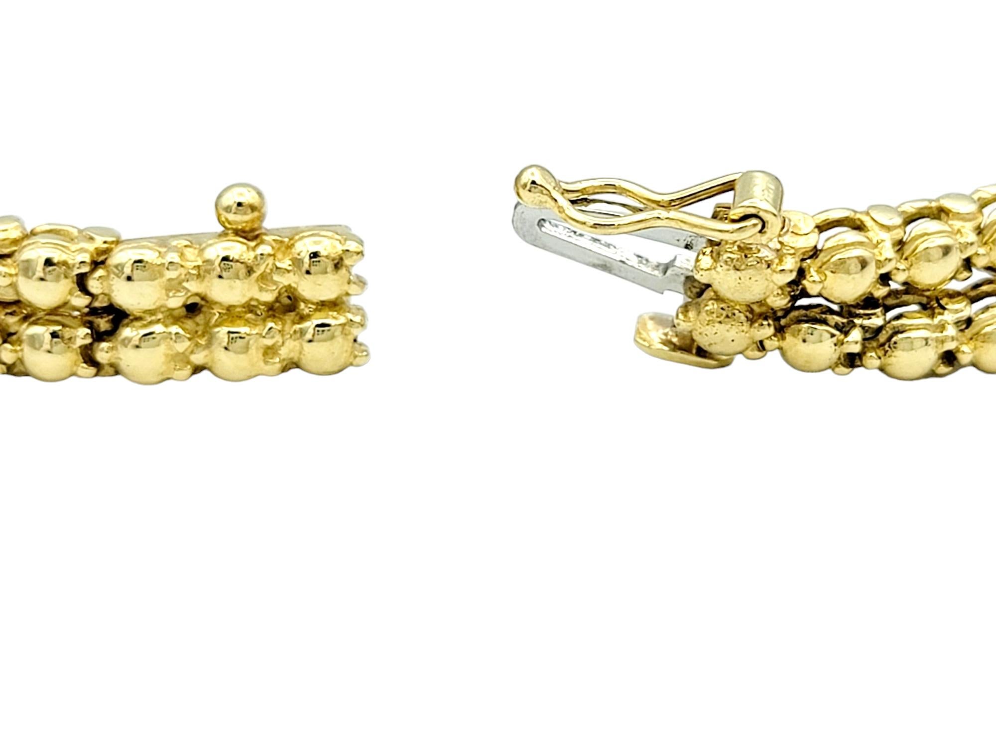 Women's 3.36 Carat Diamond Floral Double Row Bead Link Bracelet in 18 Karat Yellow Gold For Sale