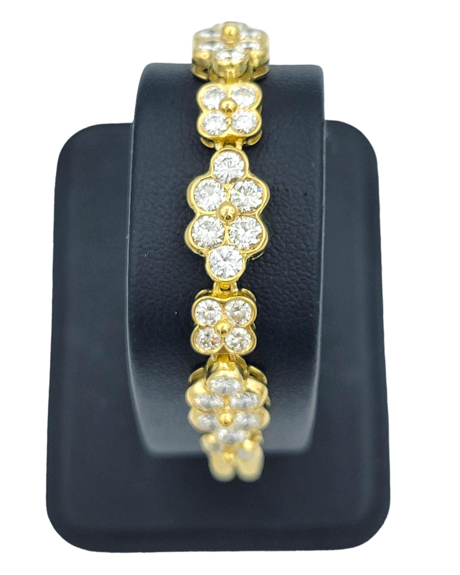 3.36 Carat Diamond Floral Double Row Bead Link Bracelet in 18 Karat Yellow Gold For Sale 3