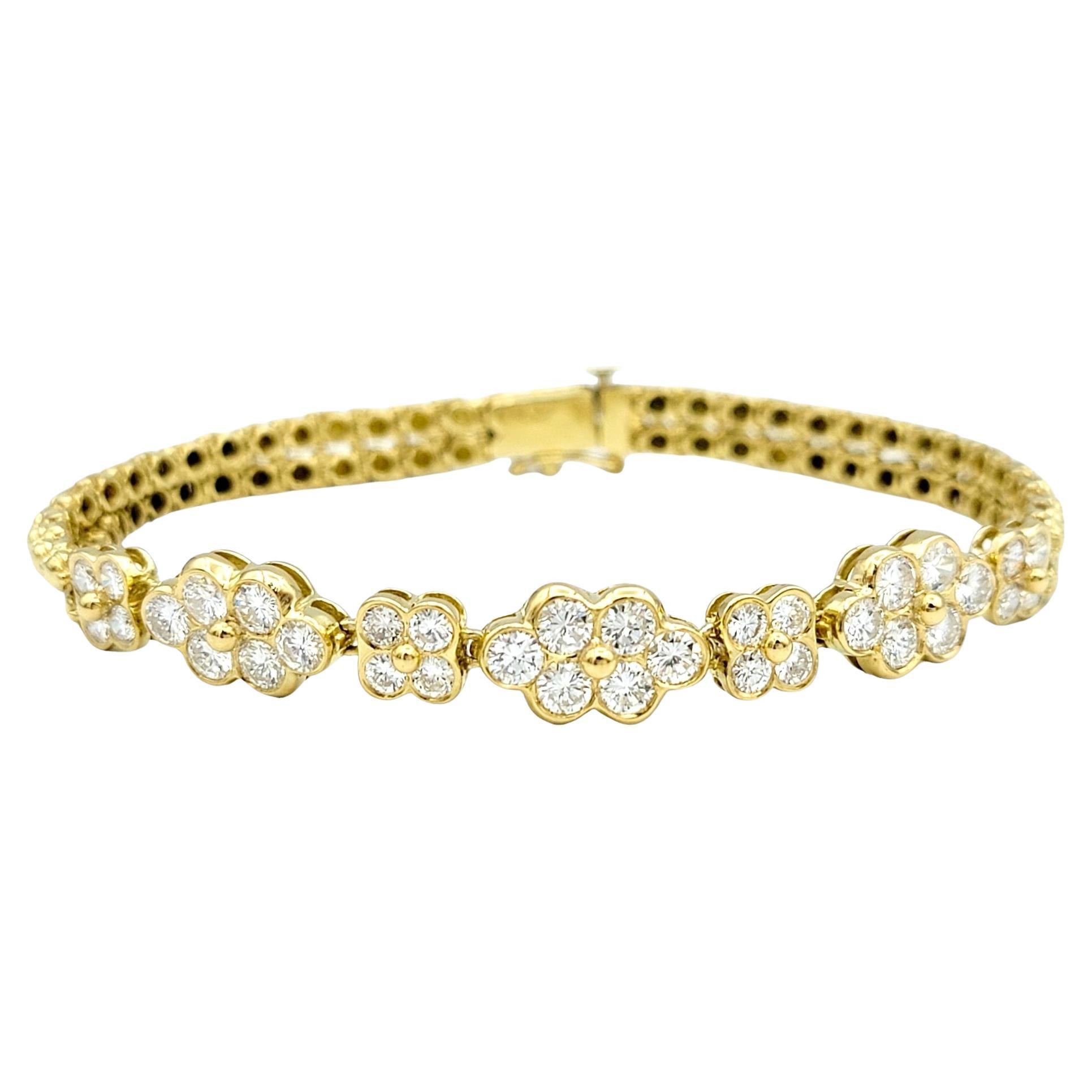 3.36 Carat Diamond Floral Double Row Bead Link Bracelet in 18 Karat Yellow Gold For Sale