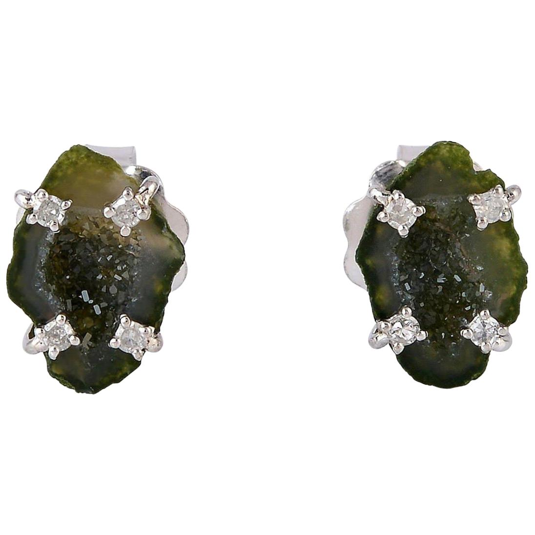 3.36 Carat Druzy Diamond Stud Earrings For Sale