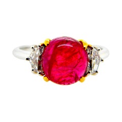 3.36 Carat GIA Certified Unheated Burmese "Mogok" Ruby and White Diamond Ring