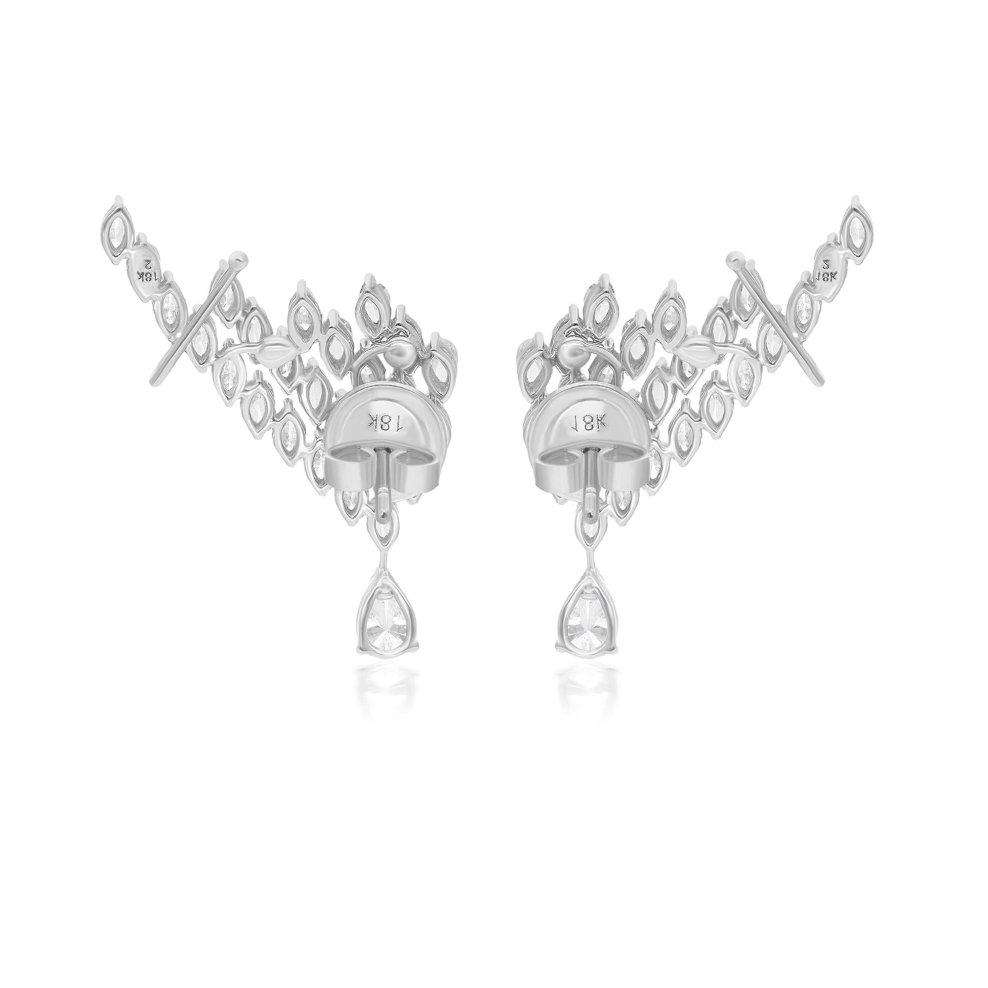 Women's 3.36 Carat Marquise & Pear Diamond Ear Cuff Earrings 14 Karat White Gold Jewelry For Sale