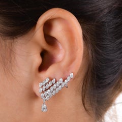 3.36 Carat Marquise & Pear Diamond Ear Cuff Earrings 18 Karat White Gold Jewelry