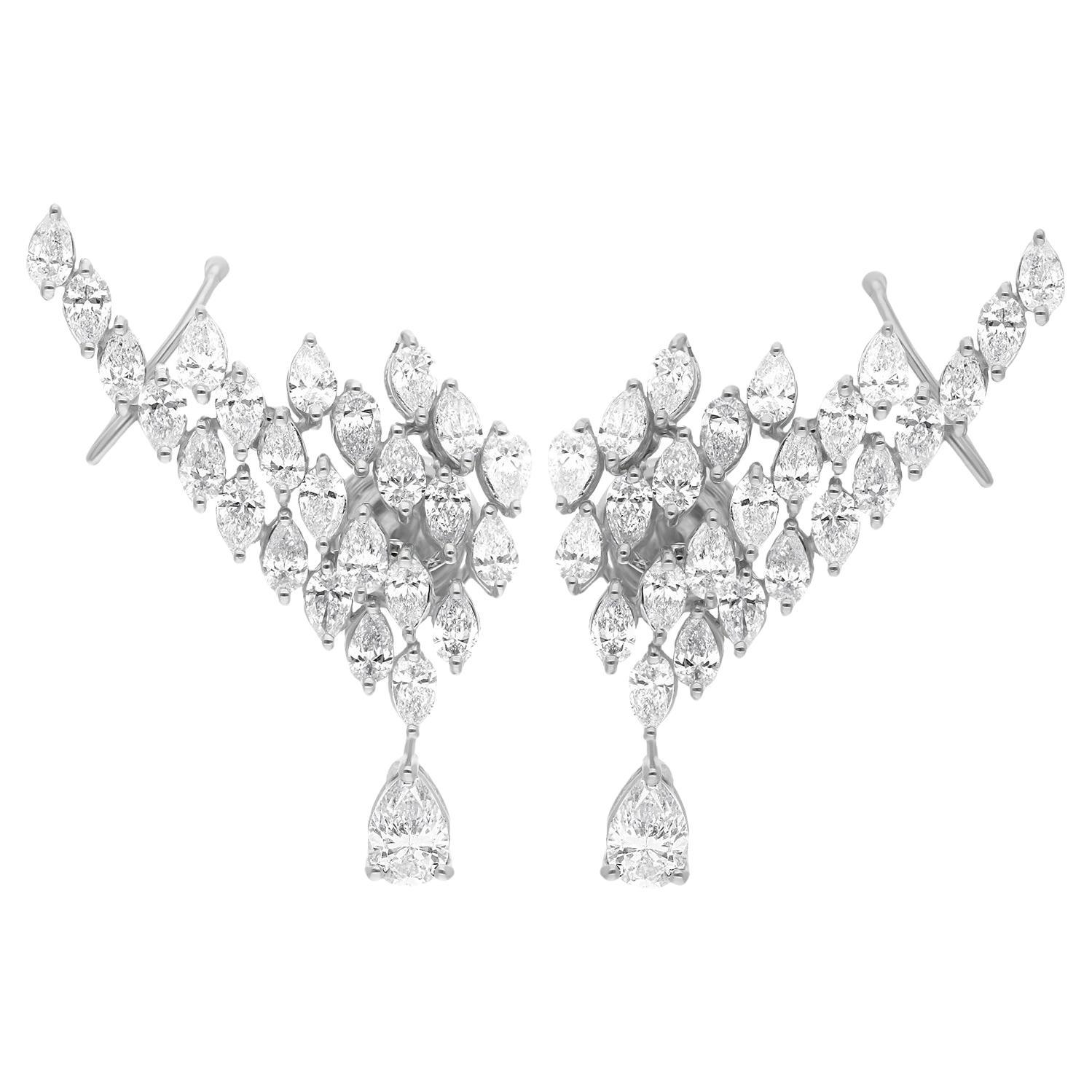 3,36 Karat Marquise & Birnen-Diamant-Ohr-Manschetten-Ohrringe aus 18 Karat Weißgold Schmuck