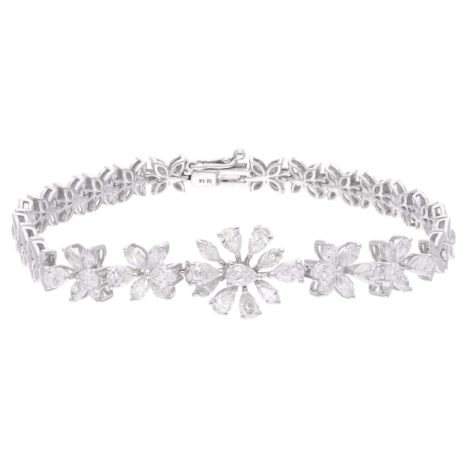 3.36 Carat Marquise & Pear Diamond Flower Charm Bracelet 18 Karat White Gold For Sale