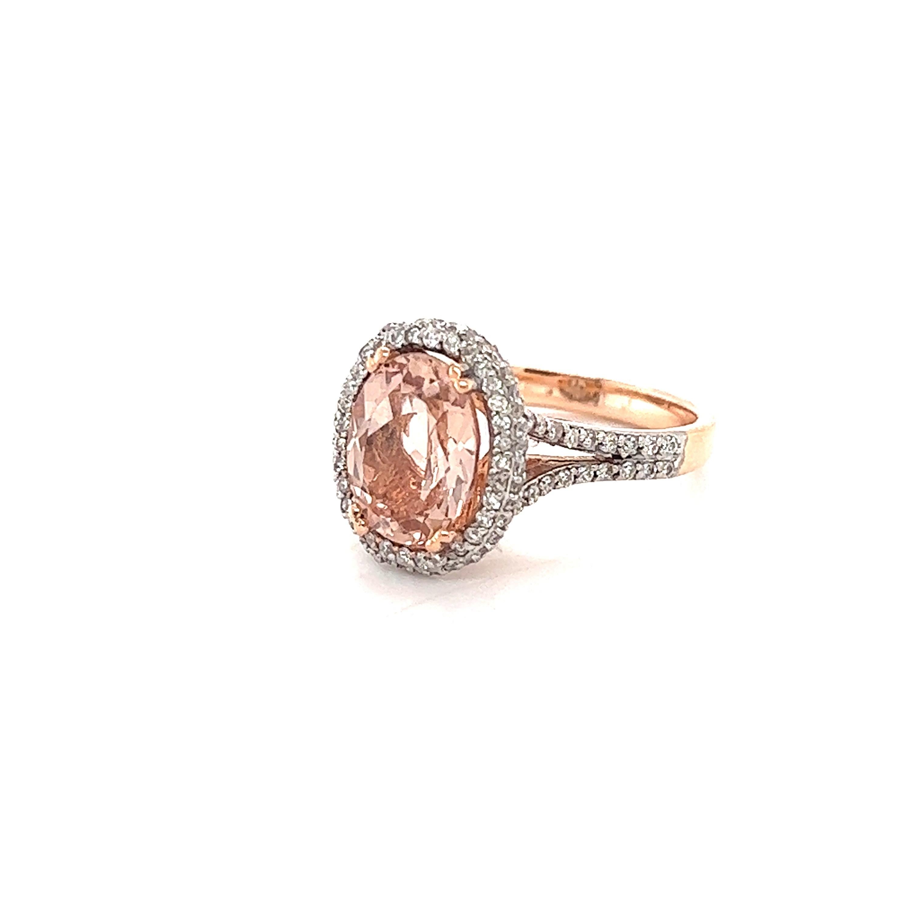 Contemporary 3.36 Carat Morganite Diamond 14 Karat Rose Gold Engagement Ring For Sale