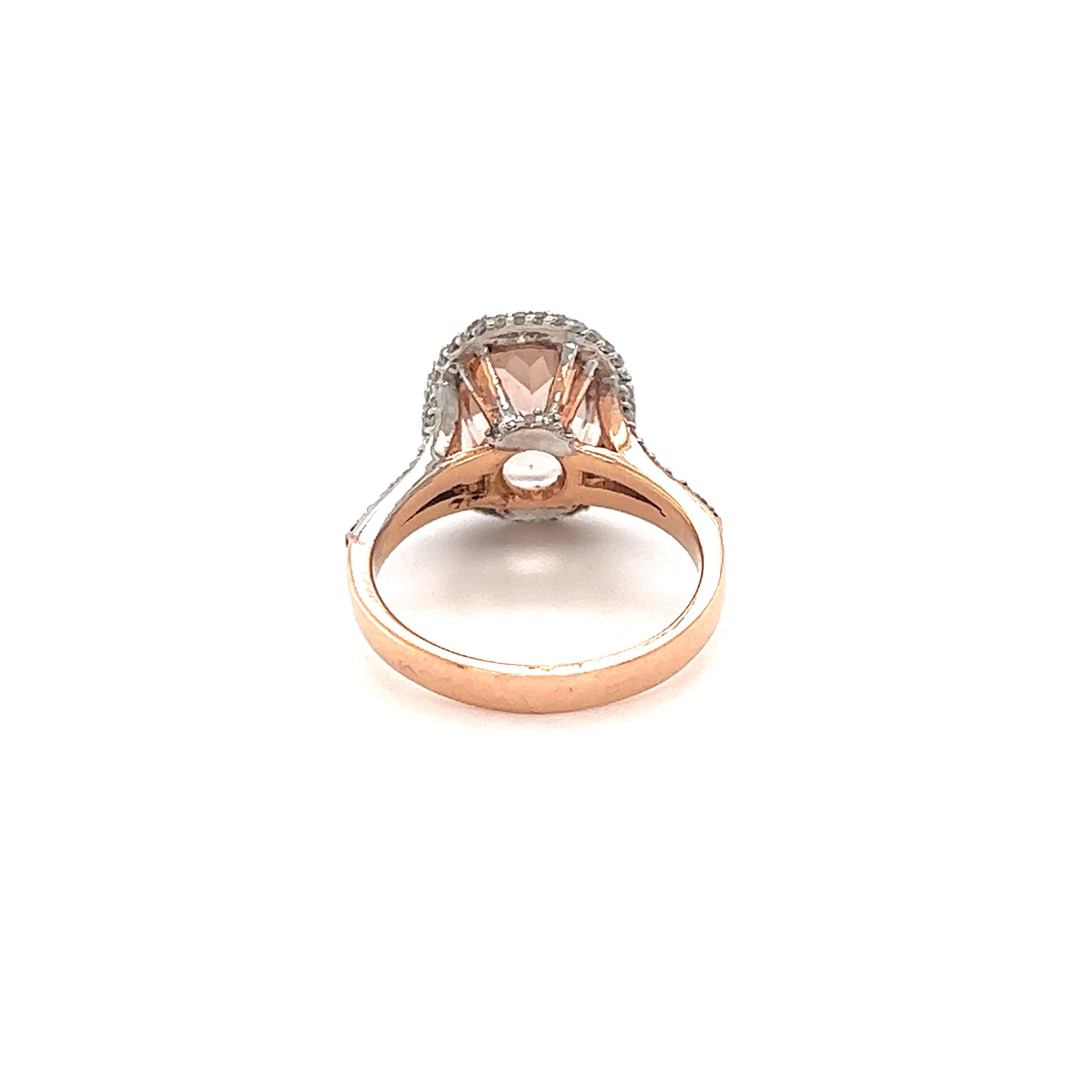 Oval Cut 3.36 Carat Morganite Diamond 14 Karat Rose Gold Engagement Ring For Sale