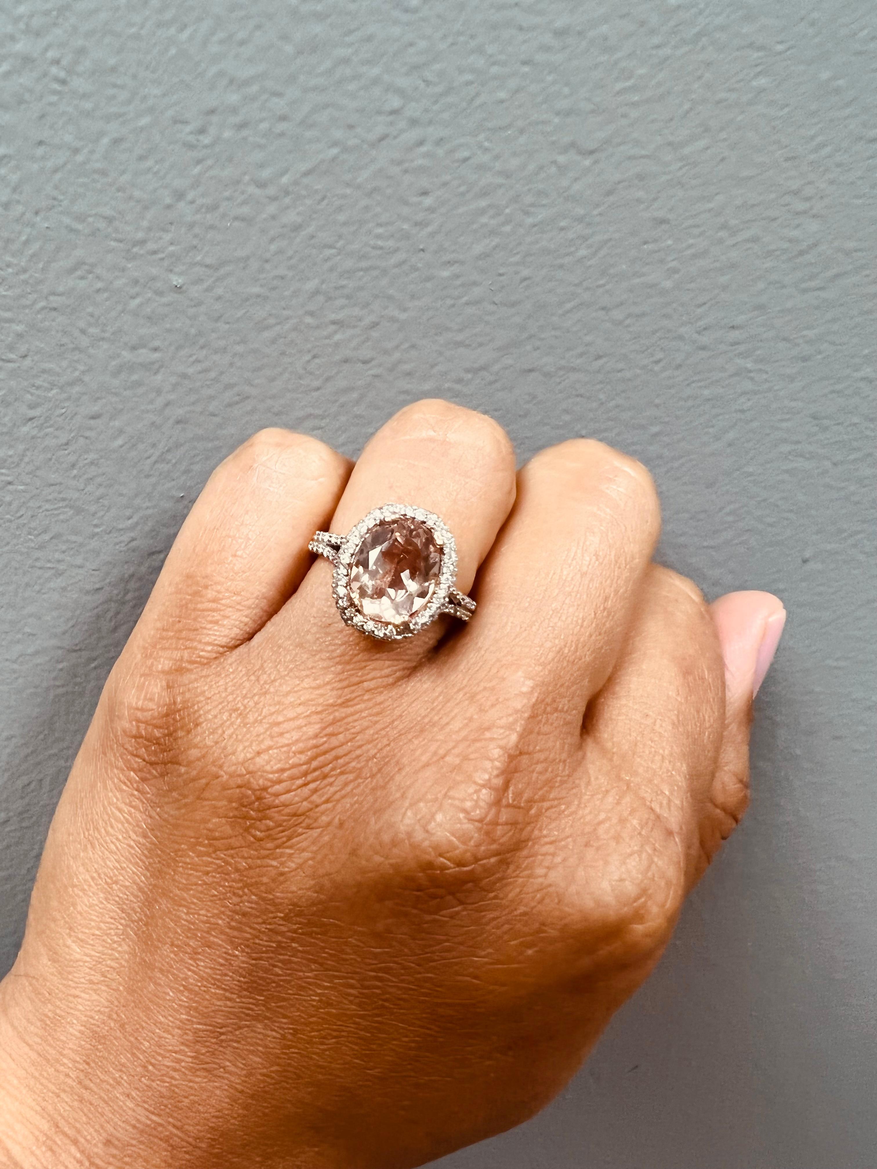 Women's 3.36 Carat Morganite Diamond 14 Karat Rose Gold Engagement Ring For Sale