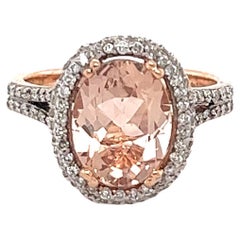 3.36 Carat Morganite Diamond 14 Karat Rose Gold Engagement Ring