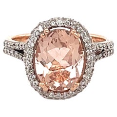 Anillo de compromiso de oro rosa de 14 quilates con diamante Morganita de 3,36 quilates