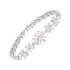 3.36 Carat Natural SI/H Diamond Flower 18 Karat White Gold Link Bracelet