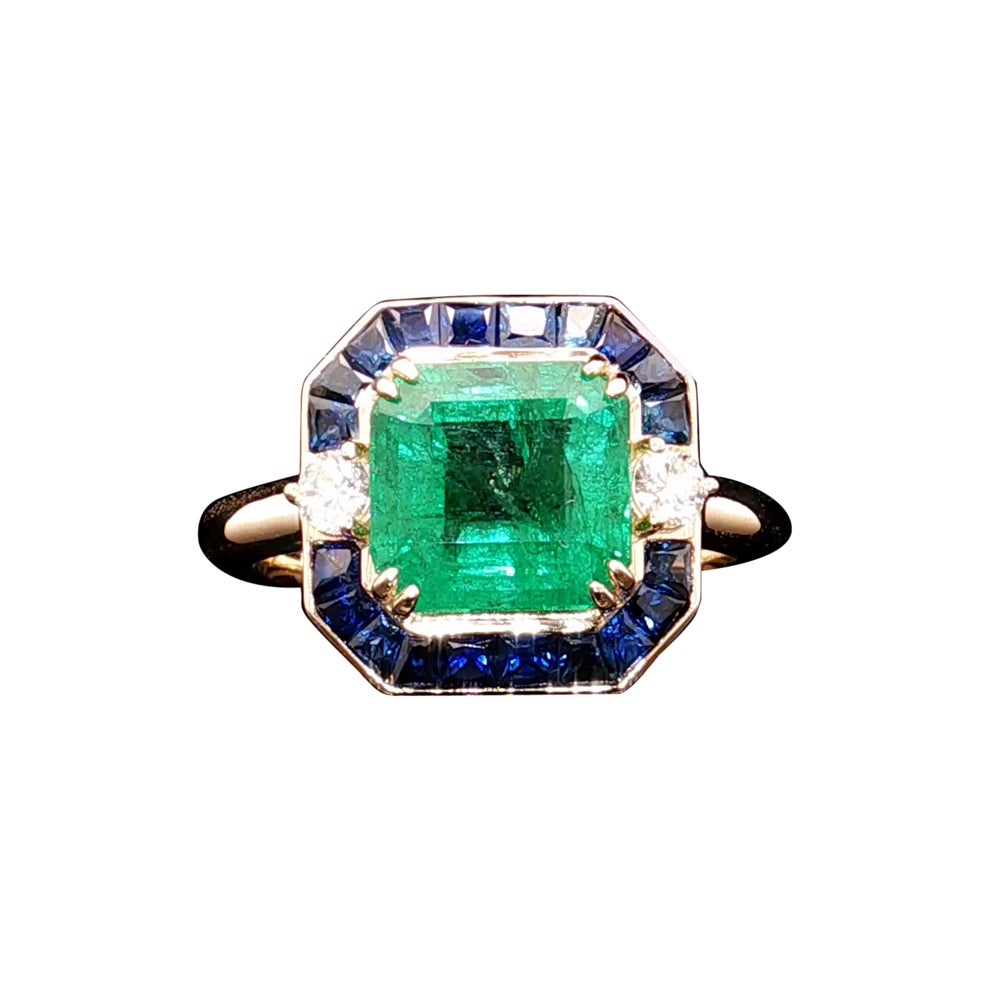 3,36 Karat Natürlicher YG Farbe Smaragd Diamant Ring