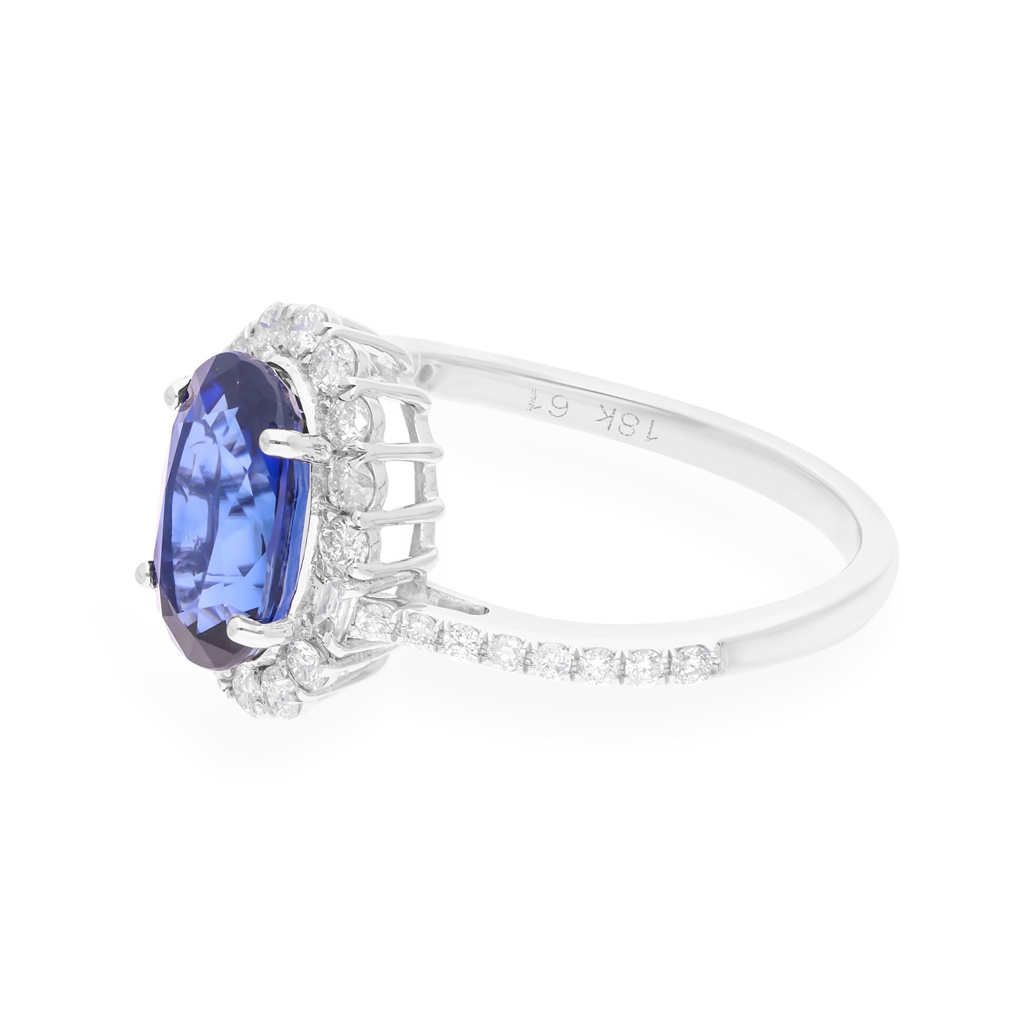 3.36 Carat Oval Blue Sapphire Cocktail Ring 0.6 Ct Diamond 14 Karat White Gold In New Condition For Sale In Diera, Dubai