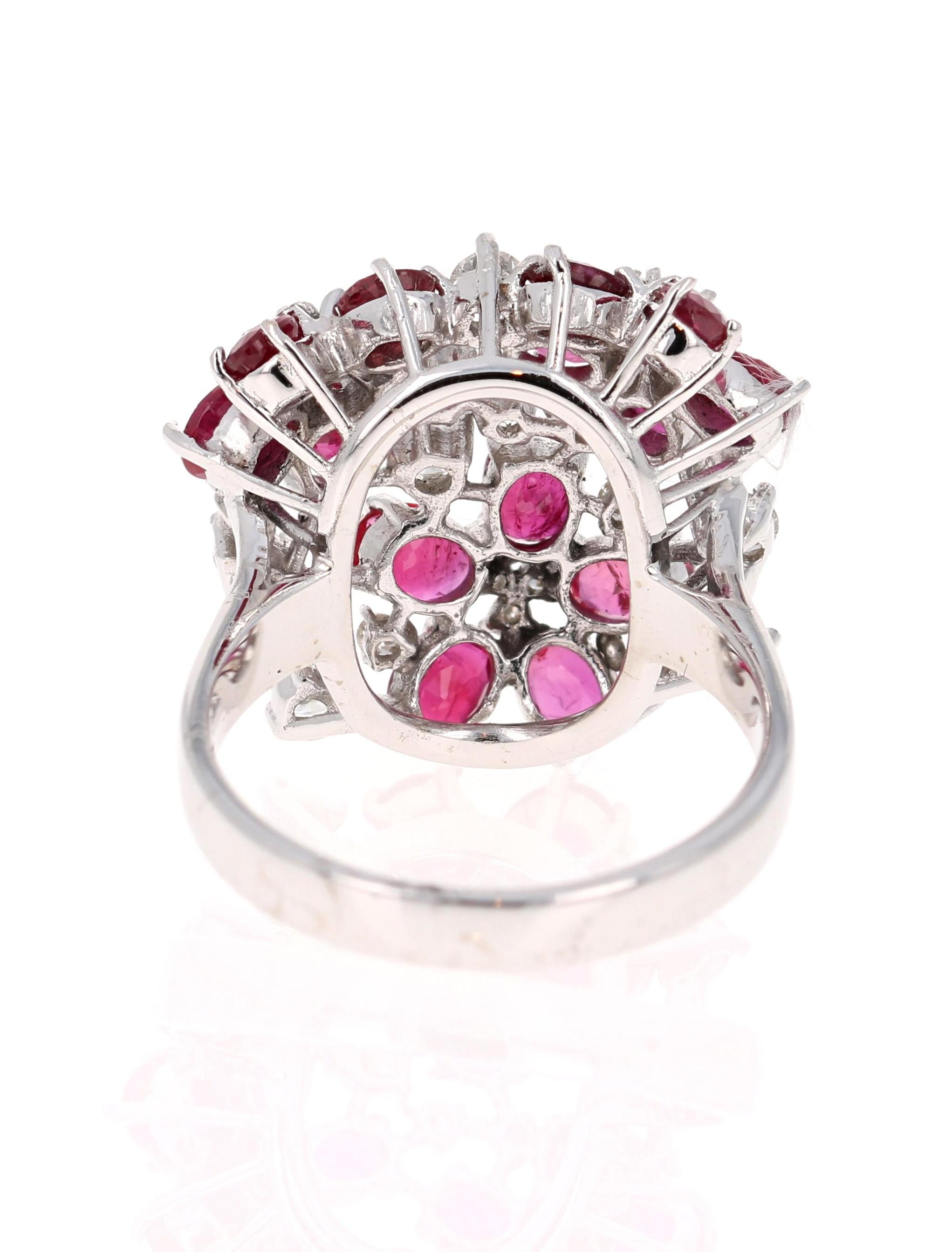 Oval Cut 3.36 Carat Ruby and Diamond 18 Karat White Gold Cocktail Ring