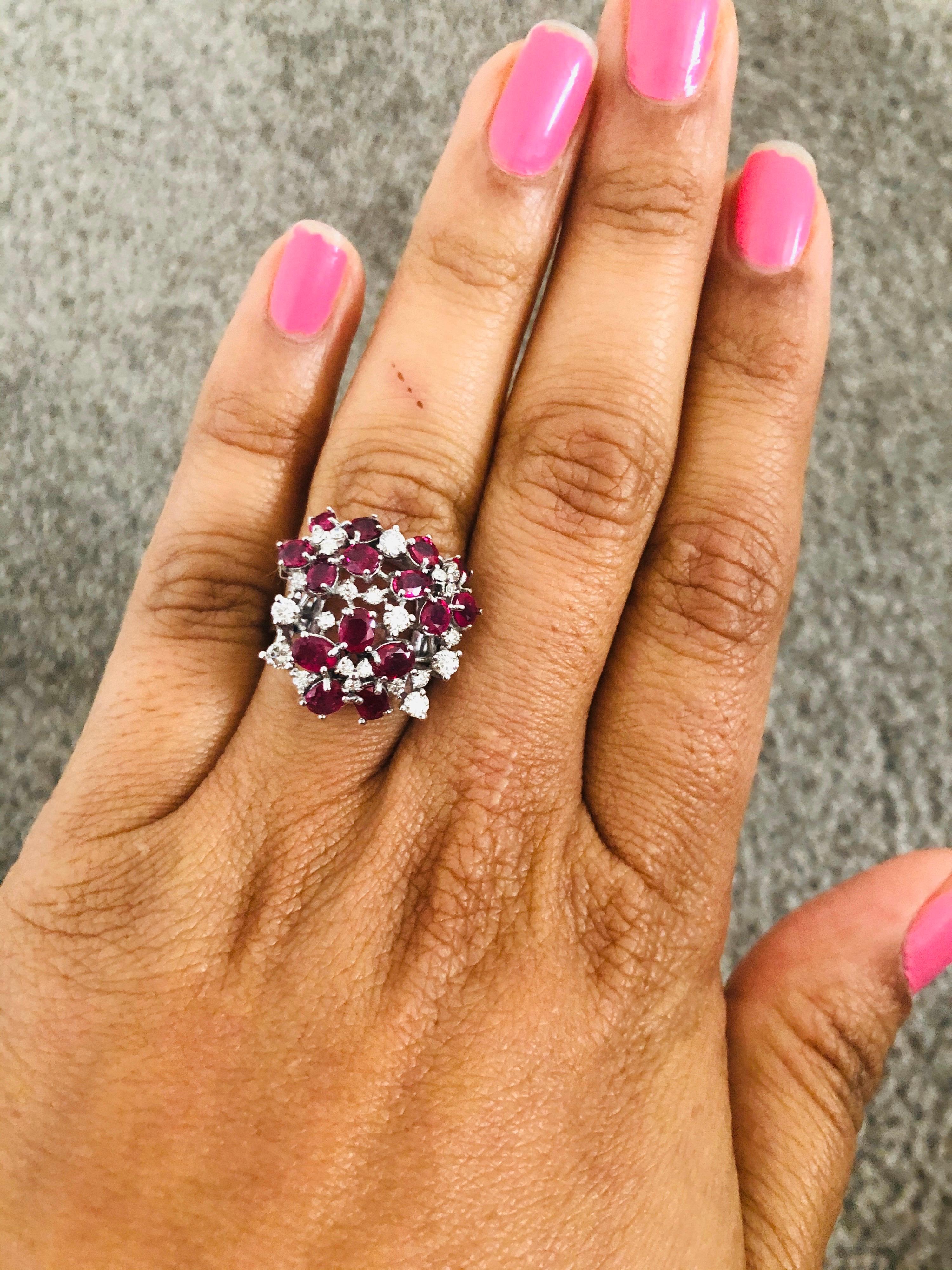 3.36 Carat Ruby and Diamond 18 Karat White Gold Cocktail Ring In New Condition In Los Angeles, CA