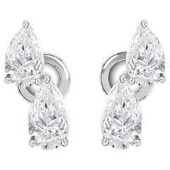 3.36 Carat SI/H Solitaire Pear Diamond Stud Earrings 14 Karat White Gold