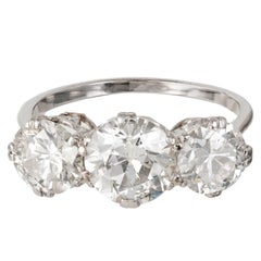 3.36 Carat Three-Stone Art Deco Diamond Platinum Engagement Ring