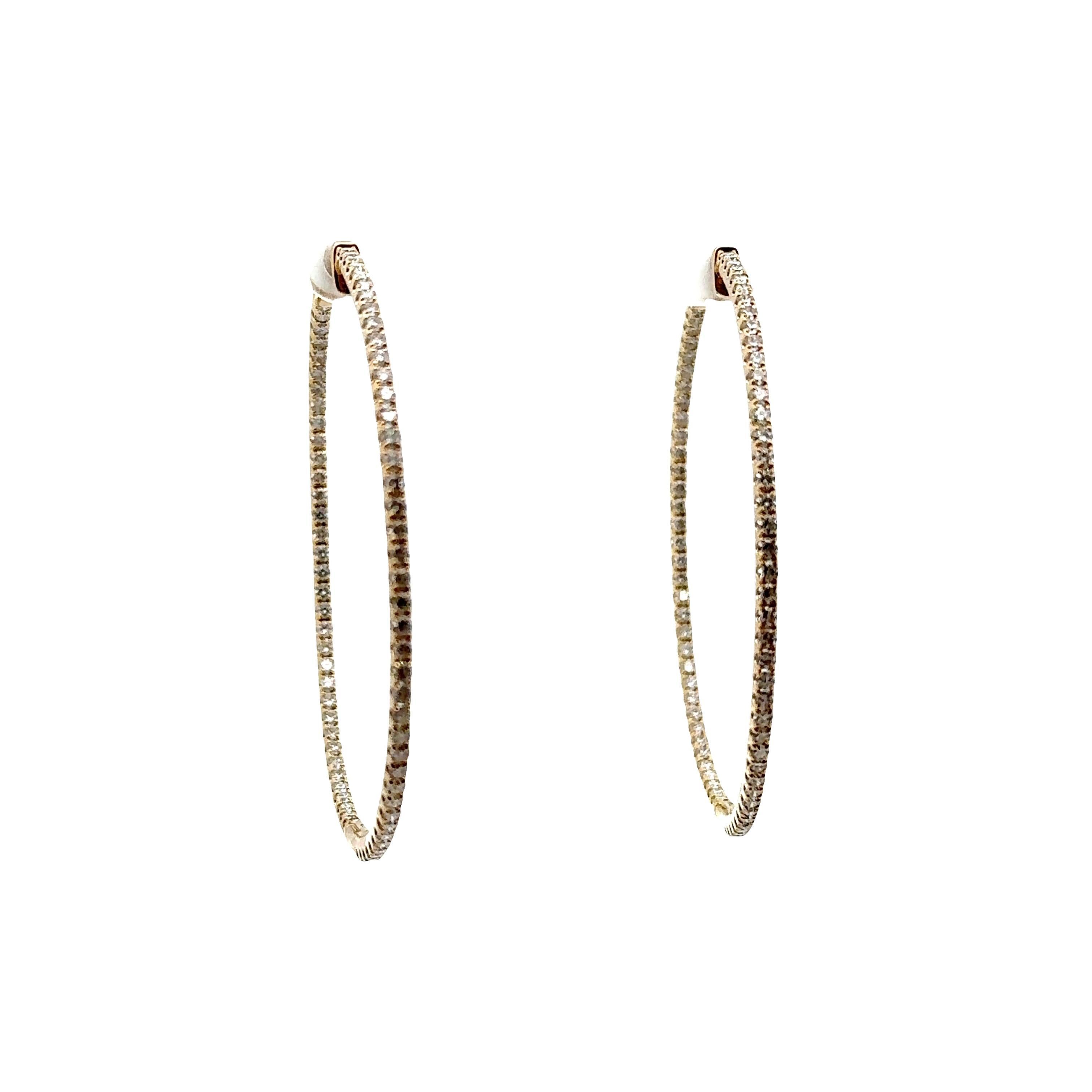 Contemporary 3.36 Carats Diamond Inside-out Hoop Earrings For Sale
