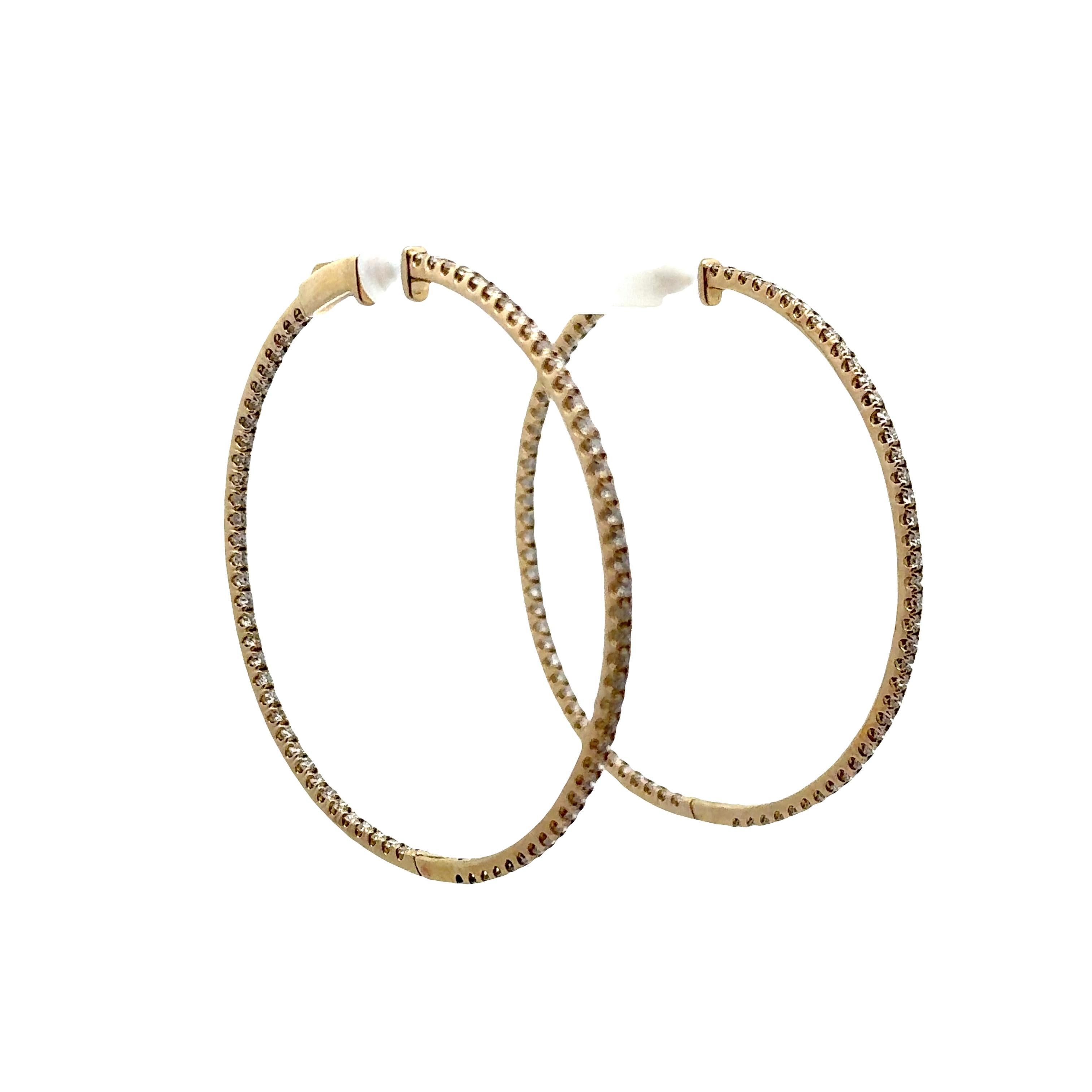Round Cut 3.36 Carats Diamond Inside-out Hoop Earrings For Sale
