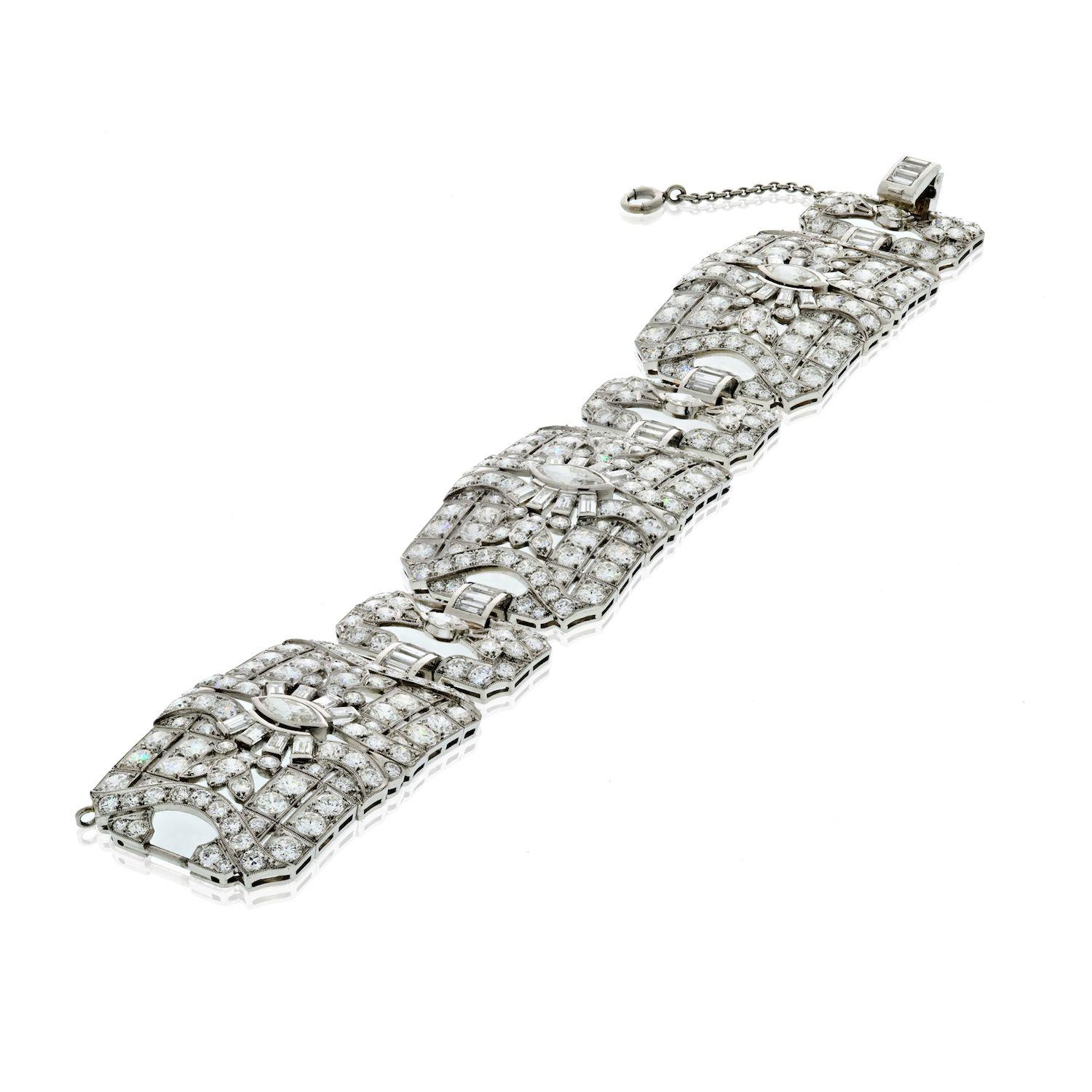 Modern 33.60 Carat Art Deco Platinum Diamond Bracelet
