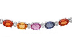 Halskette aus massivem Weißgold, 33,60 Karat natürlicher mehrfarbiger Saphir und Diamant 14K