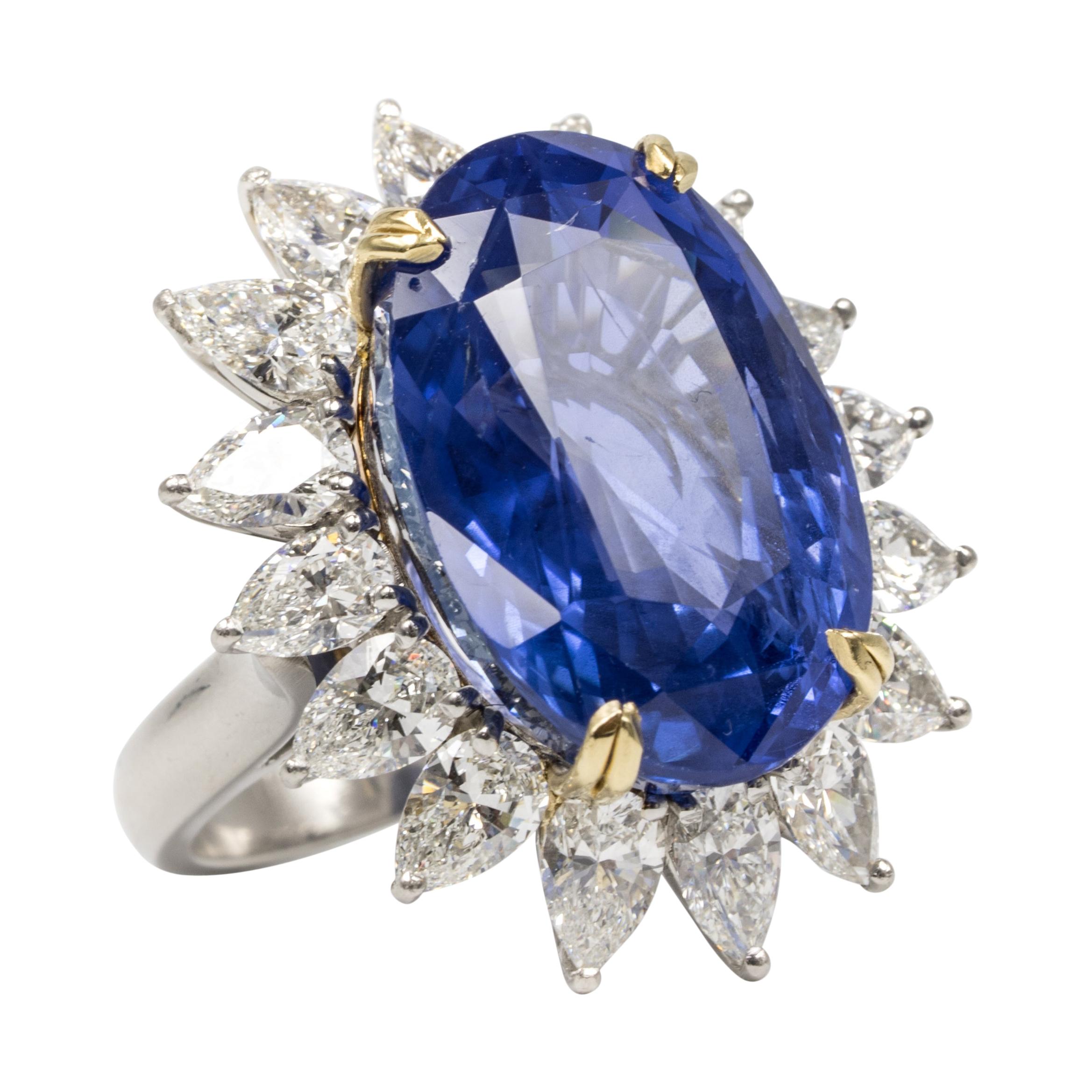 33.64 Carat Natural Unheated Sapphire and Diamond Ring  