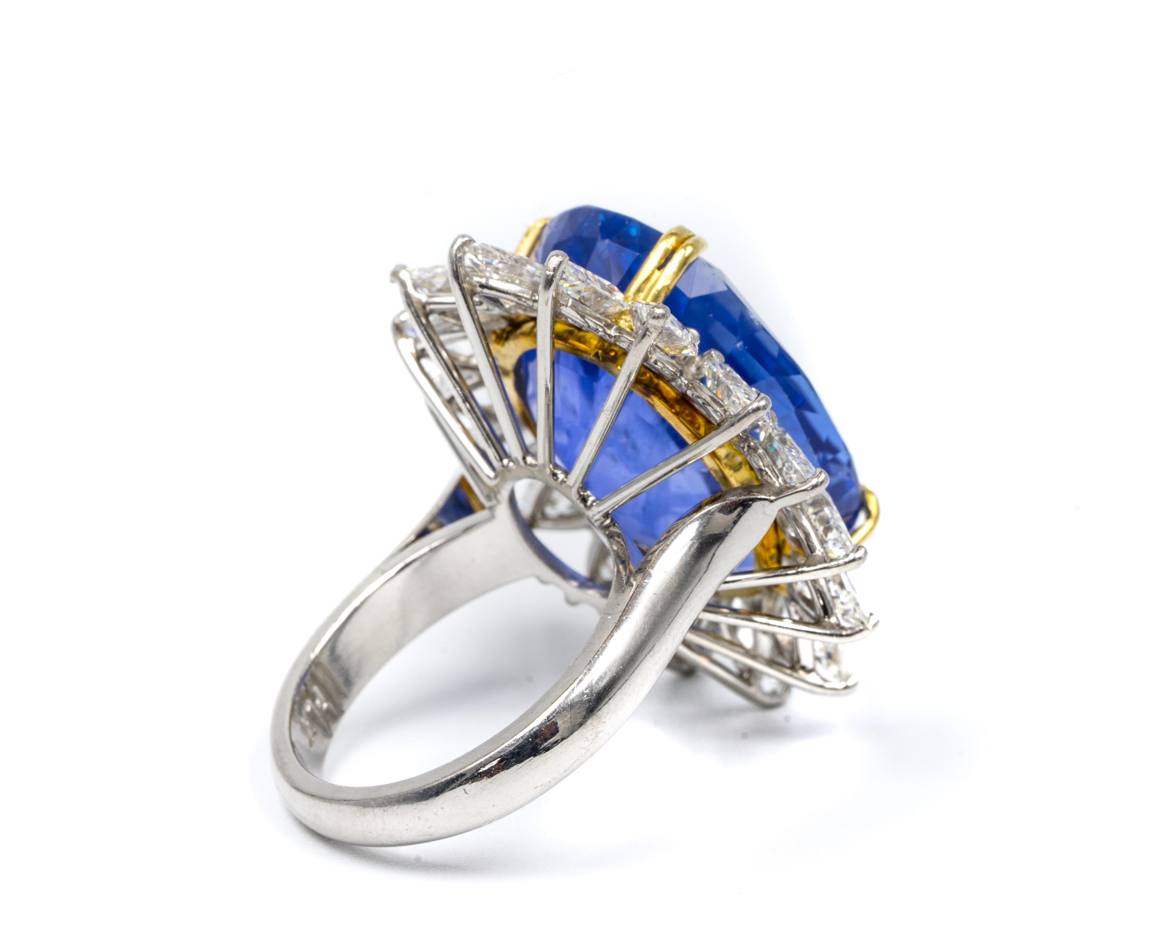 Contemporary 33.64 Carat Natural Unheated Sapphire and Diamond Ring  