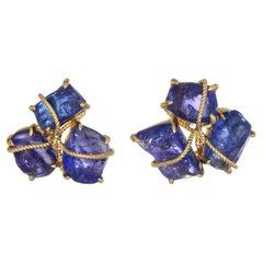 33.65 Carat Tanzanite Yellow Gold Earrings