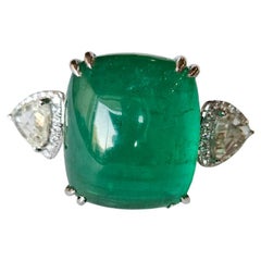 33,68 carati di smeraldo naturale dello Zambia e diamante taglio rosa Cocktail  Anello