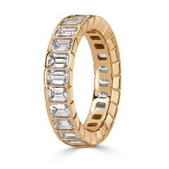 3.36ct Emerald Cut Diamond Eternity Band in 18k Champagne Yellow Gold