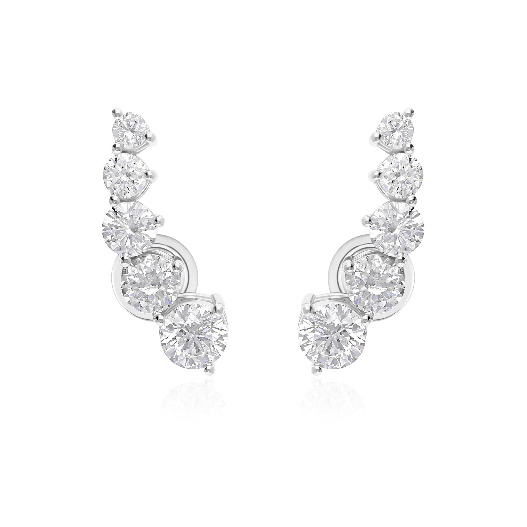 Orecchini a perno con diamante a cinque pietre graduate da 3,36 carati in oro bianco 14k in vendita 1