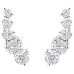 3.36Ct Graduated Five Stone Diamond Ear Climber Stud Earrings 18k White Gold