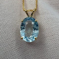 3.36ct Vivid Blue Aquamarine Oval Cut 18k Yellow Gold Solitaire Pendant Necklace