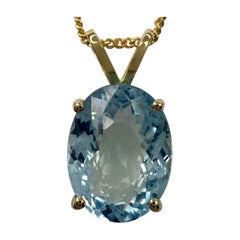 3.36ct Vivid Blue Aquamarine Oval Cut 18k Yellow Gold Solitaire Pendant Necklace