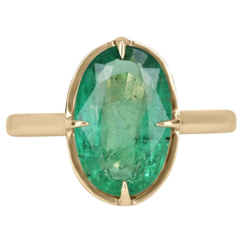 3.36cts 14K Oval Emerald Solitaire Gold Ring For Sale