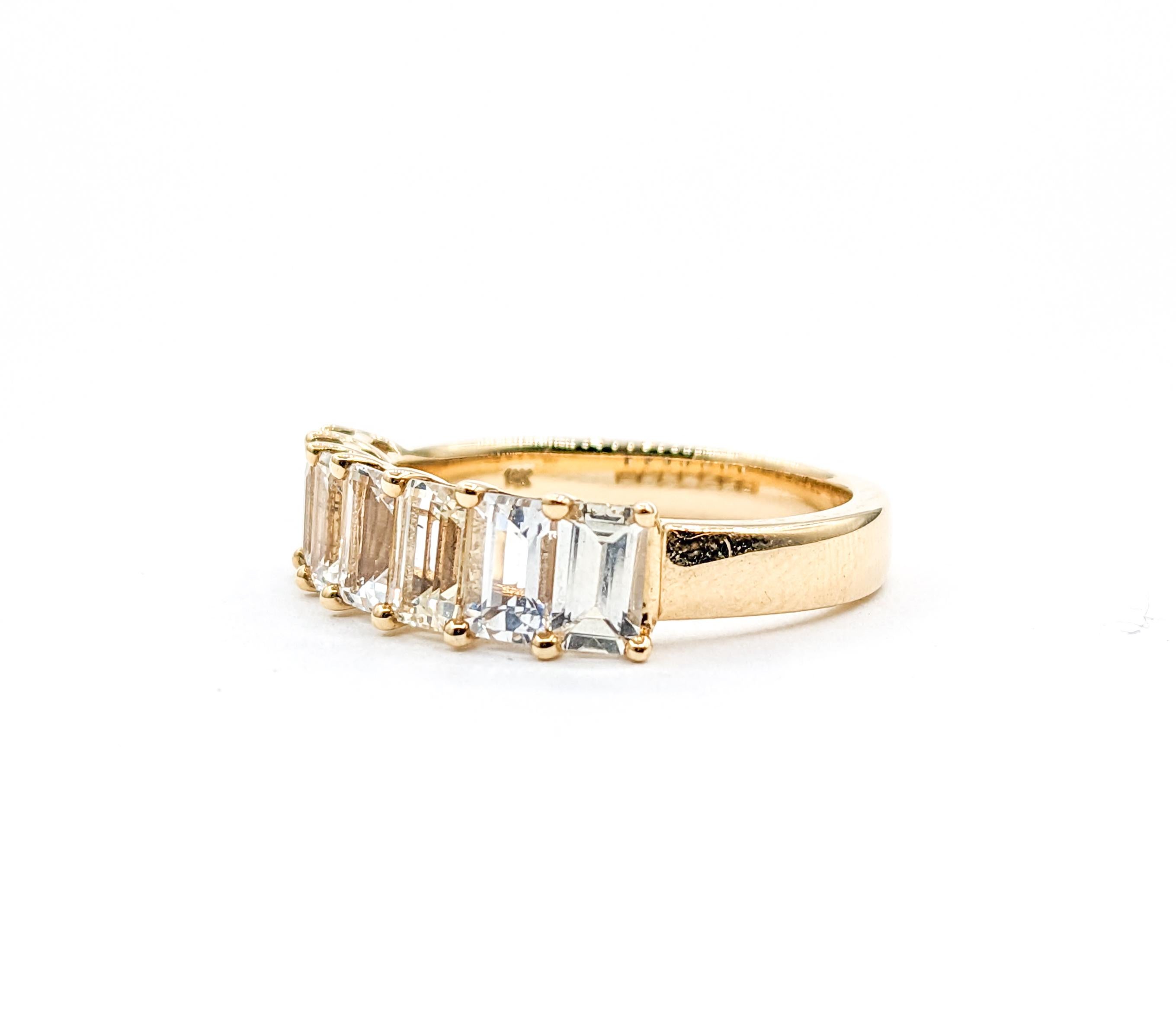 3.36ctw Emerald Cut Sapphires Ring In Yellow Gold For Sale 6